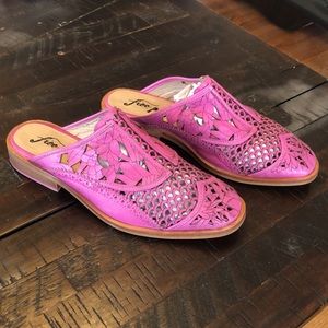 Pink Free People “Paramount” Cut Out Mules